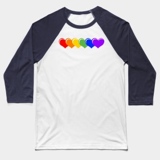 Overlapping Row of Six Hearts in Rainbow Colors Baseball T-Shirt